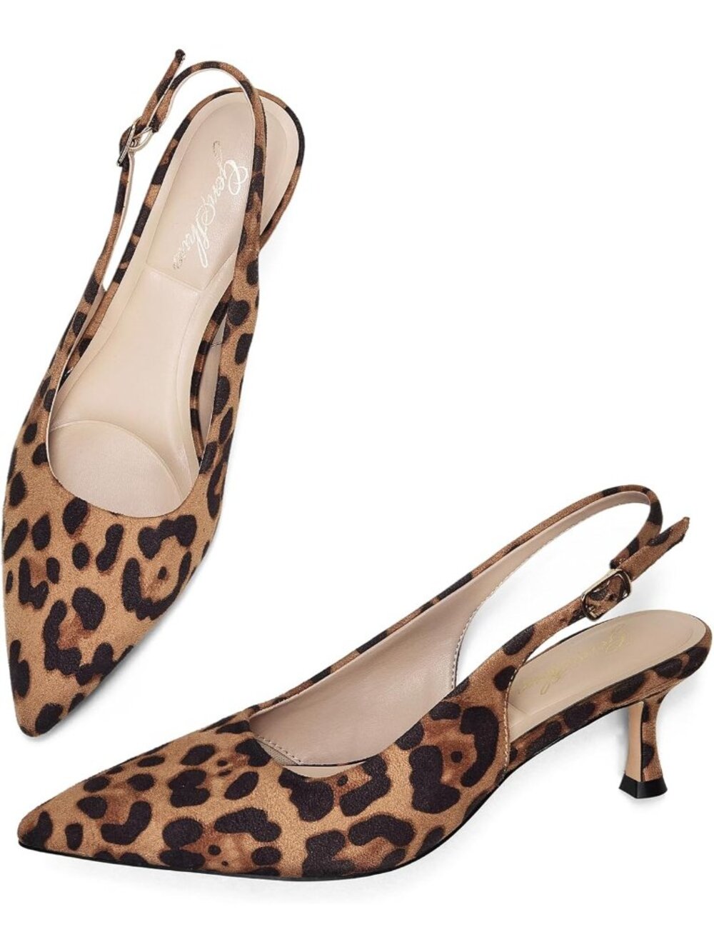Women's Kitten Heel Slingback Leopard Closed Pointed Toe Low Heels Pumps 2 Inch